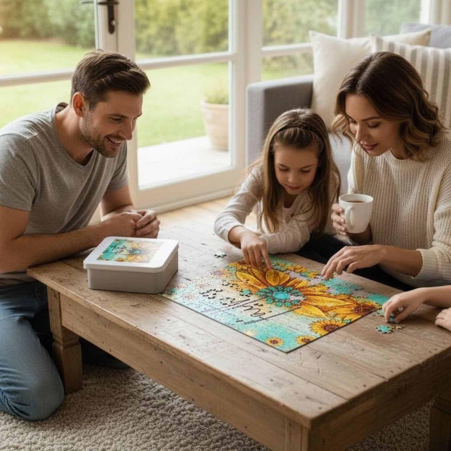 Faith Sunflower Puzzle – Hebrews 11:1 Scripture Jigsaw Turquoise Western Christian Puzzle - Heavenly Treasures