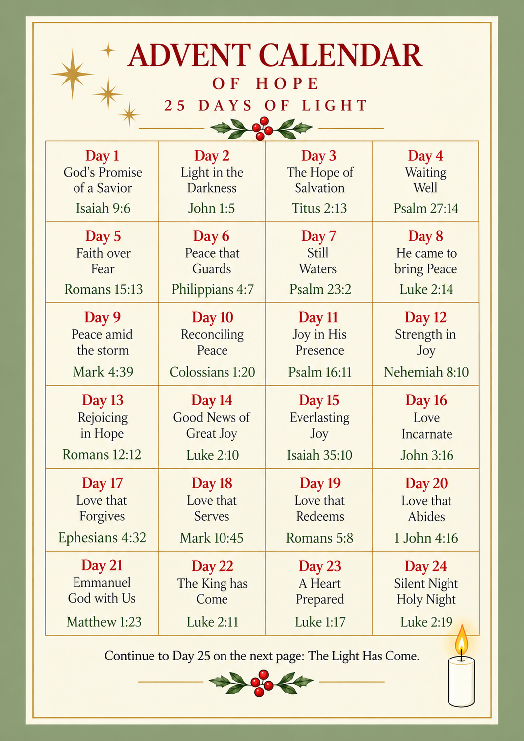 Christian Advent Calendar of Hope | 25-Day Printable