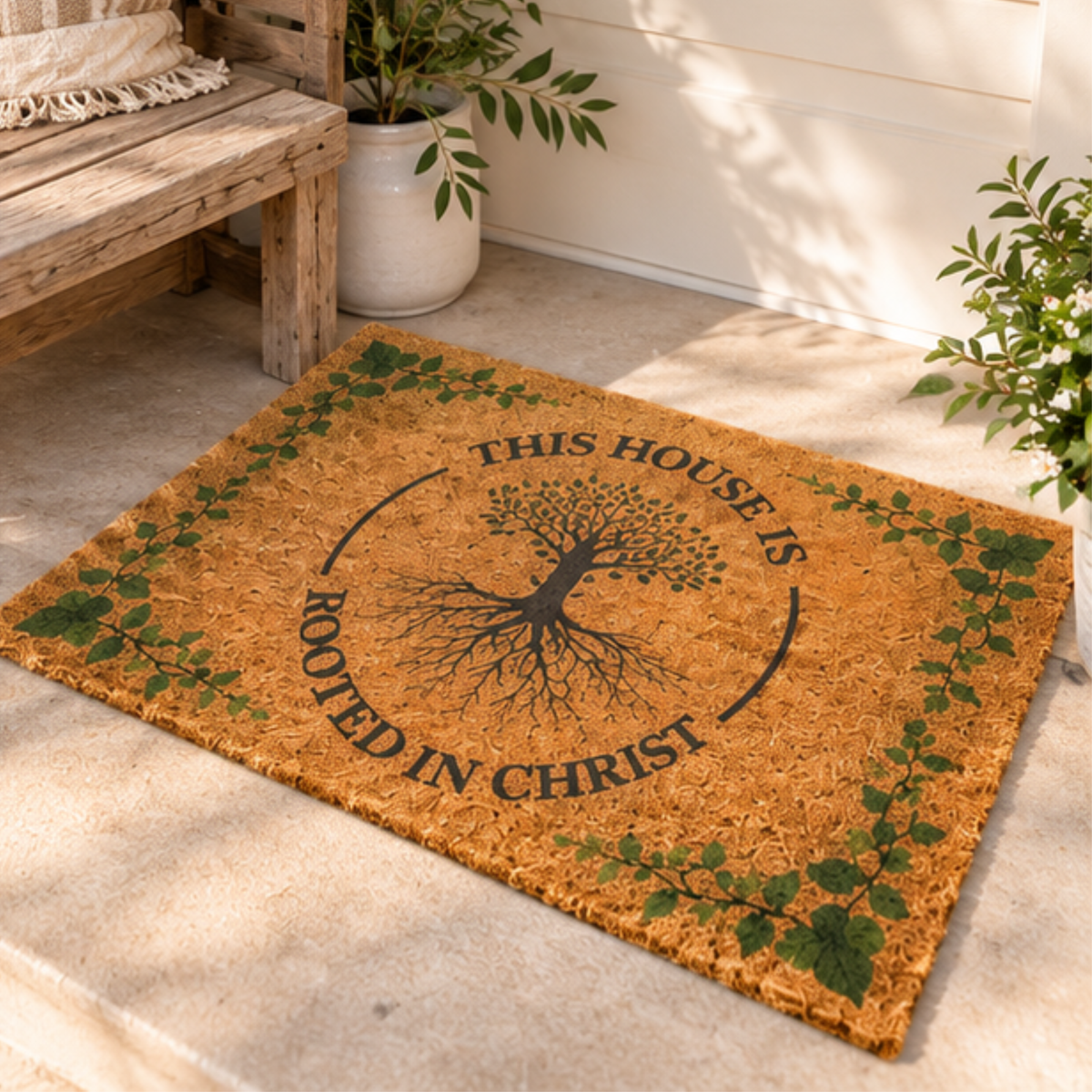 This House Is Rooted in Christ | Christian Coco Doormat
