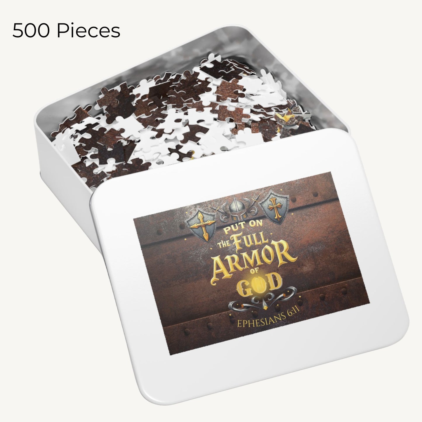 Full Armor of God Puzzle – Ephesians 6:11 Christian Jigsaw Rustic Metal Shield Puzzle for Men & Boys - Heavenly Treasures