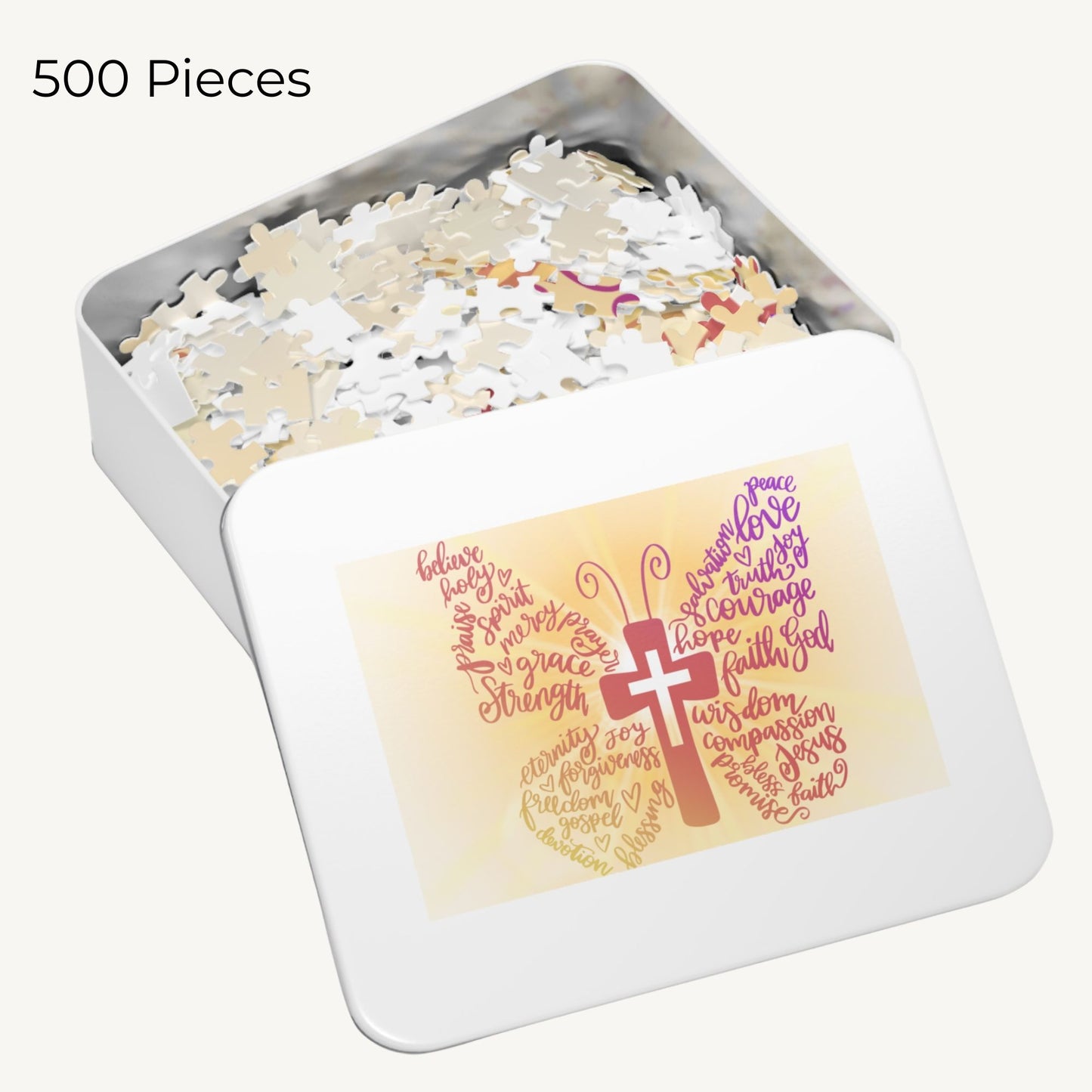 Christian Butterfly Puzzle with Cross & Faith Words Inspirational Scripture-Themed Jigsaw for Women - Heavenly Treasures