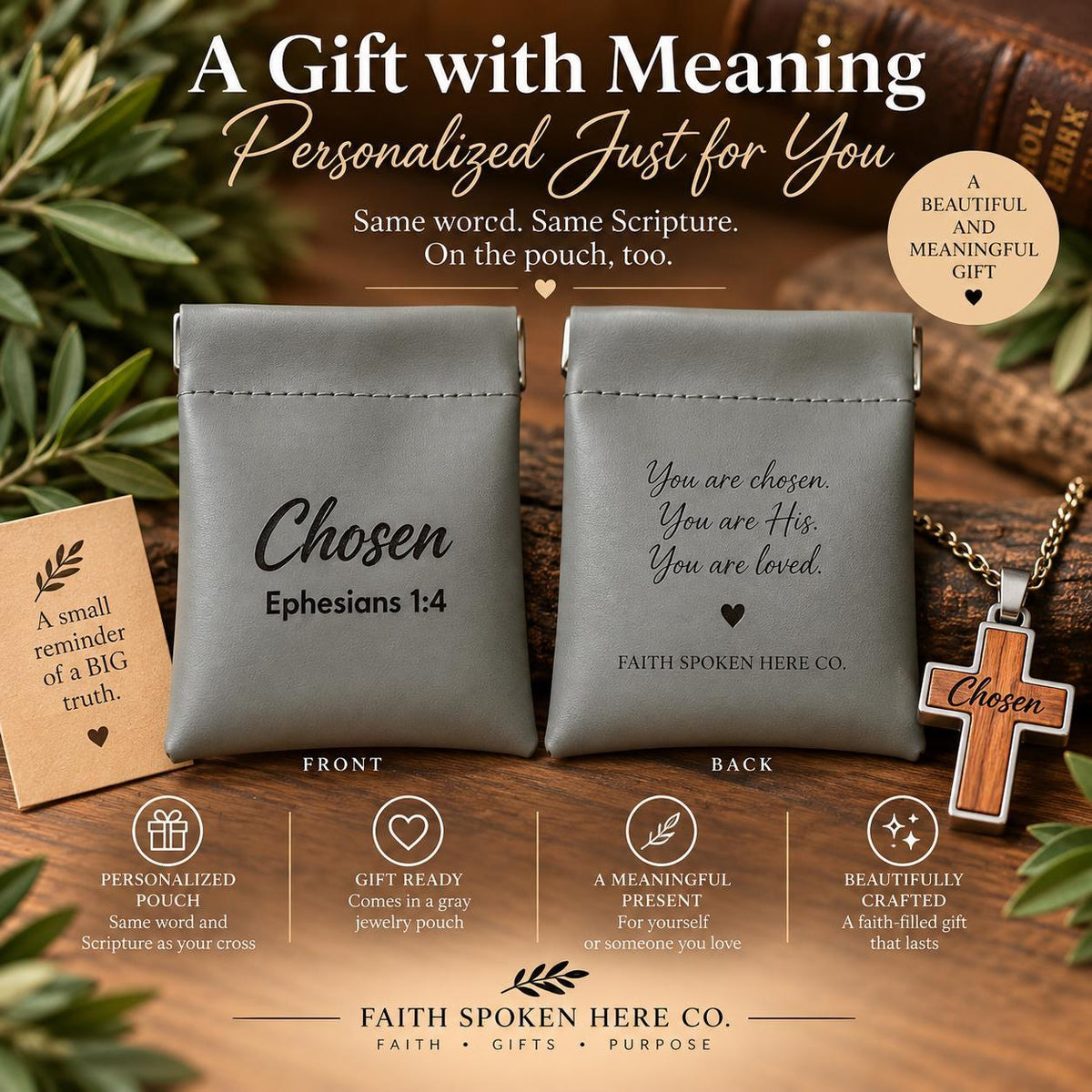 Personalized Cross Necklace – Custom Wood Scripture Pendant