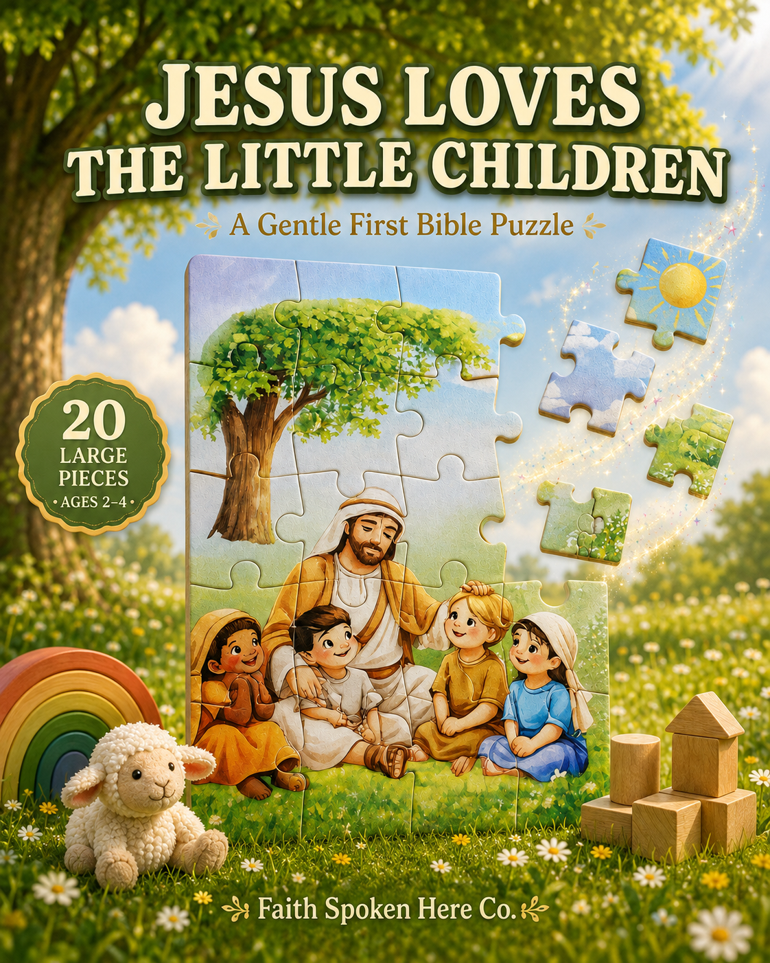 Faith-inspired children's gifts including puzzles and Bible keepsakes