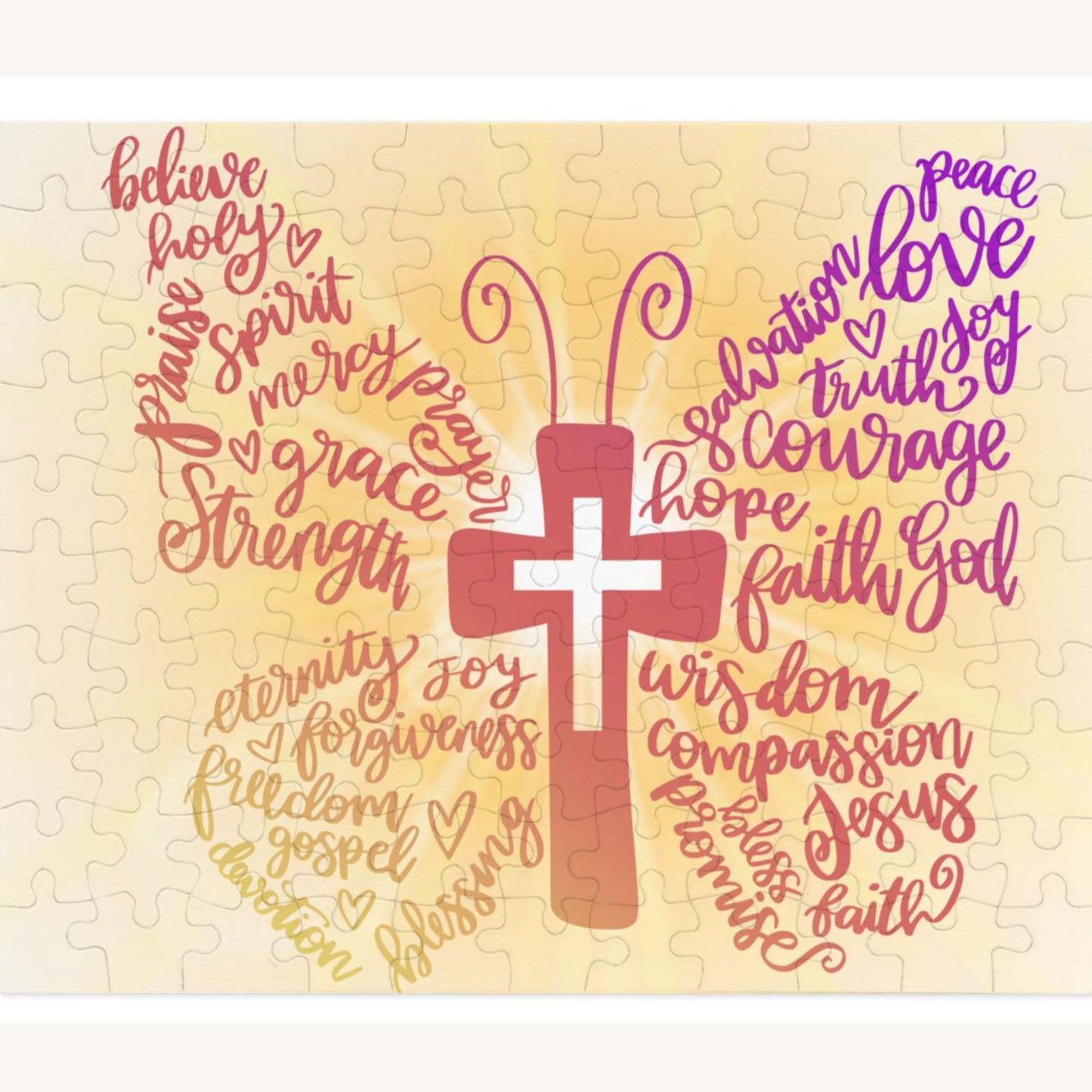 Christian Butterfly Puzzle with Cross & Faith Words Inspirational Scripture-Themed Jigsaw for Women - Heavenly Treasures