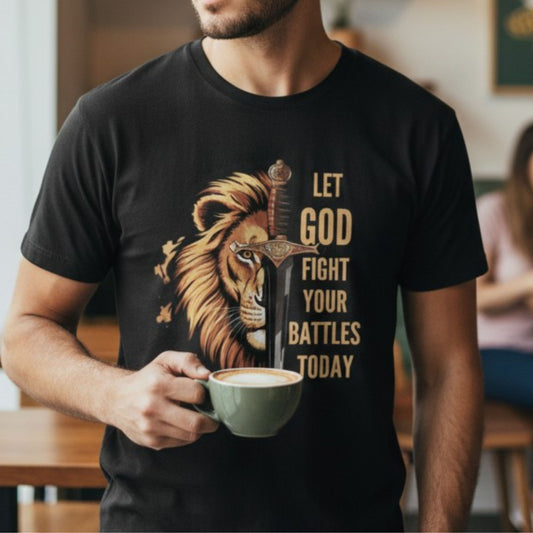 "Let God Fight Your Battles" Christian T-Shirt – Inspirational Lion Tee, Faith Shirt for Men & Women