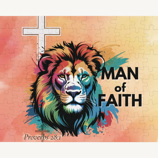 Man of Faith Lion Puzzle – Proverbs 28:1 Christian Jigsaw Bold Lion of Judah Puzzle for Men & Boys - Heavenly Treasures
