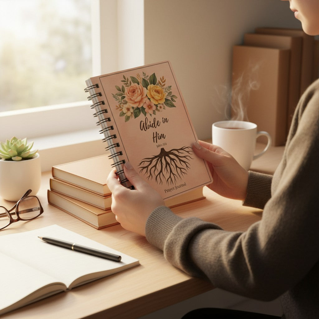 Abide in Him Christian Journal – John 15:4 Prayer & Devotional Notebook, Faith Gift for Women - Heavenly Treasures