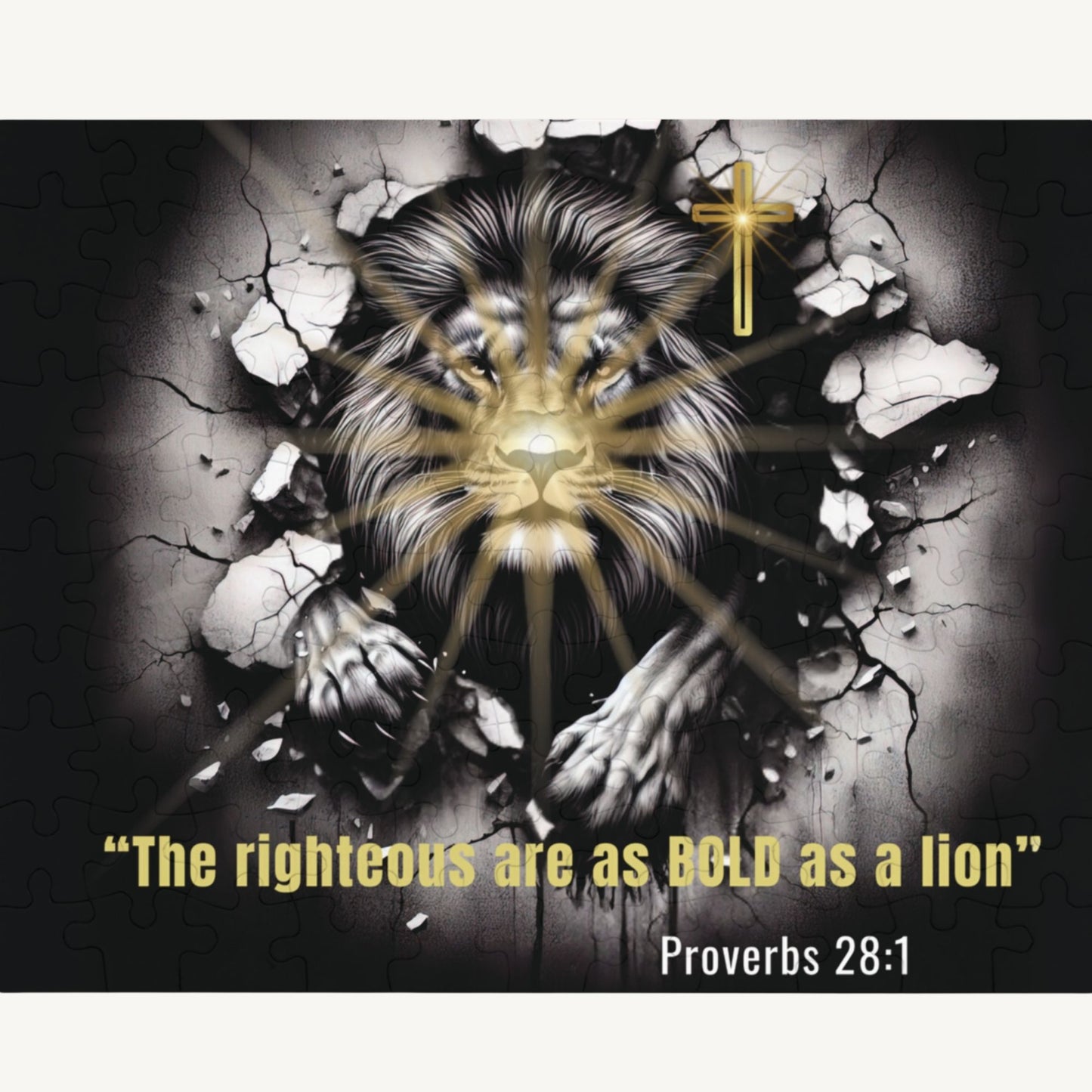 Lion Christian puzzle pieces — bold Christian artwork detail