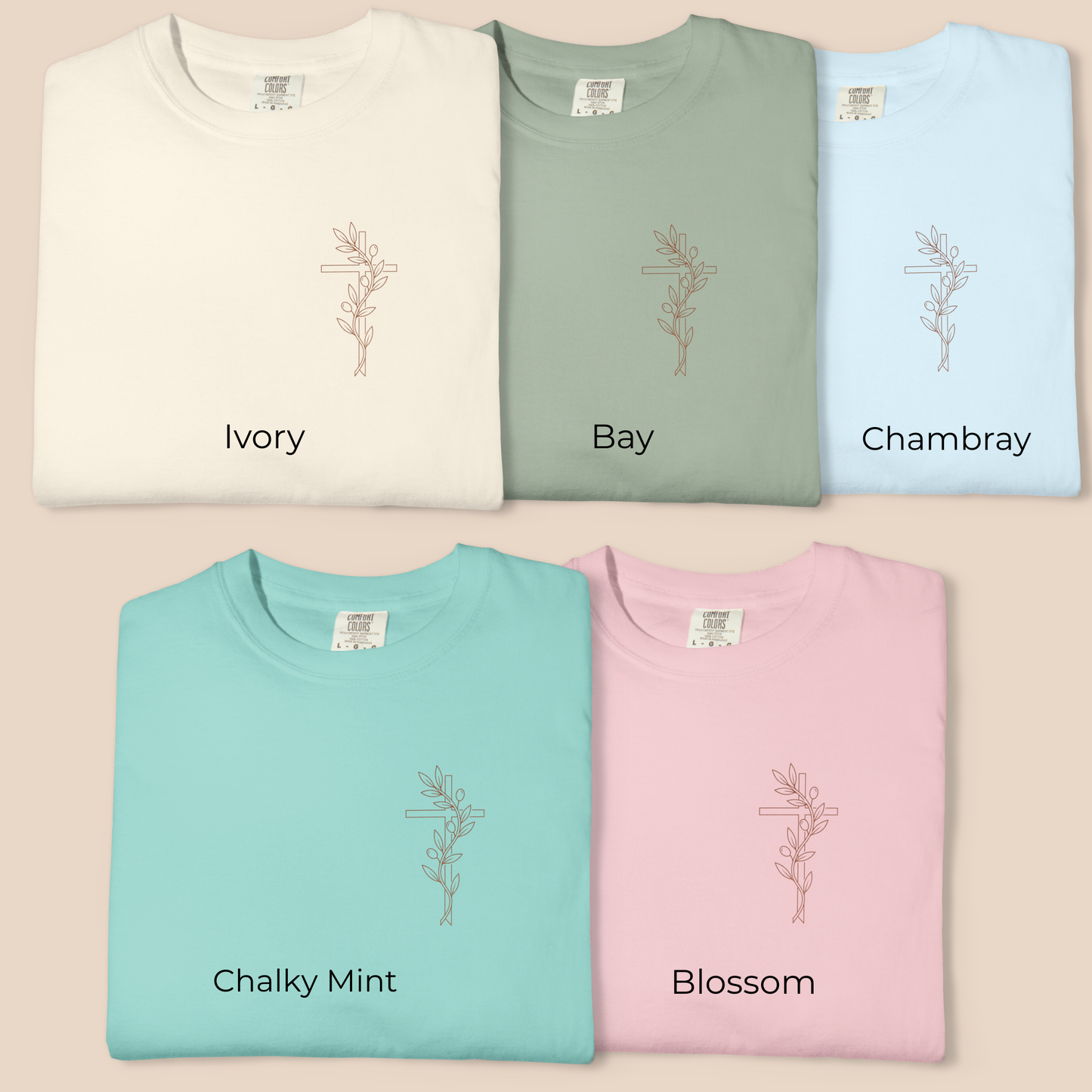 Subtle Christian Clothing Women Faith Tee Minimalist Shirt Design Olive Branch Cross Pocket Heart Placement Peaceful Aesthetic Apparel Understated Faith Expression Daily Casual Wear Meaningful Spiritual Gift Contemporary Believer Style