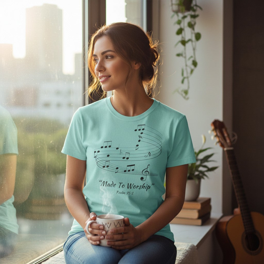 Made to Worship Christian T-Shirt – Psalm 95:1 Tee for Worship Leaders & Singers, Music Ministry Shirt, Faith Graphic Tee for Women & Men - Heavenly Treasures