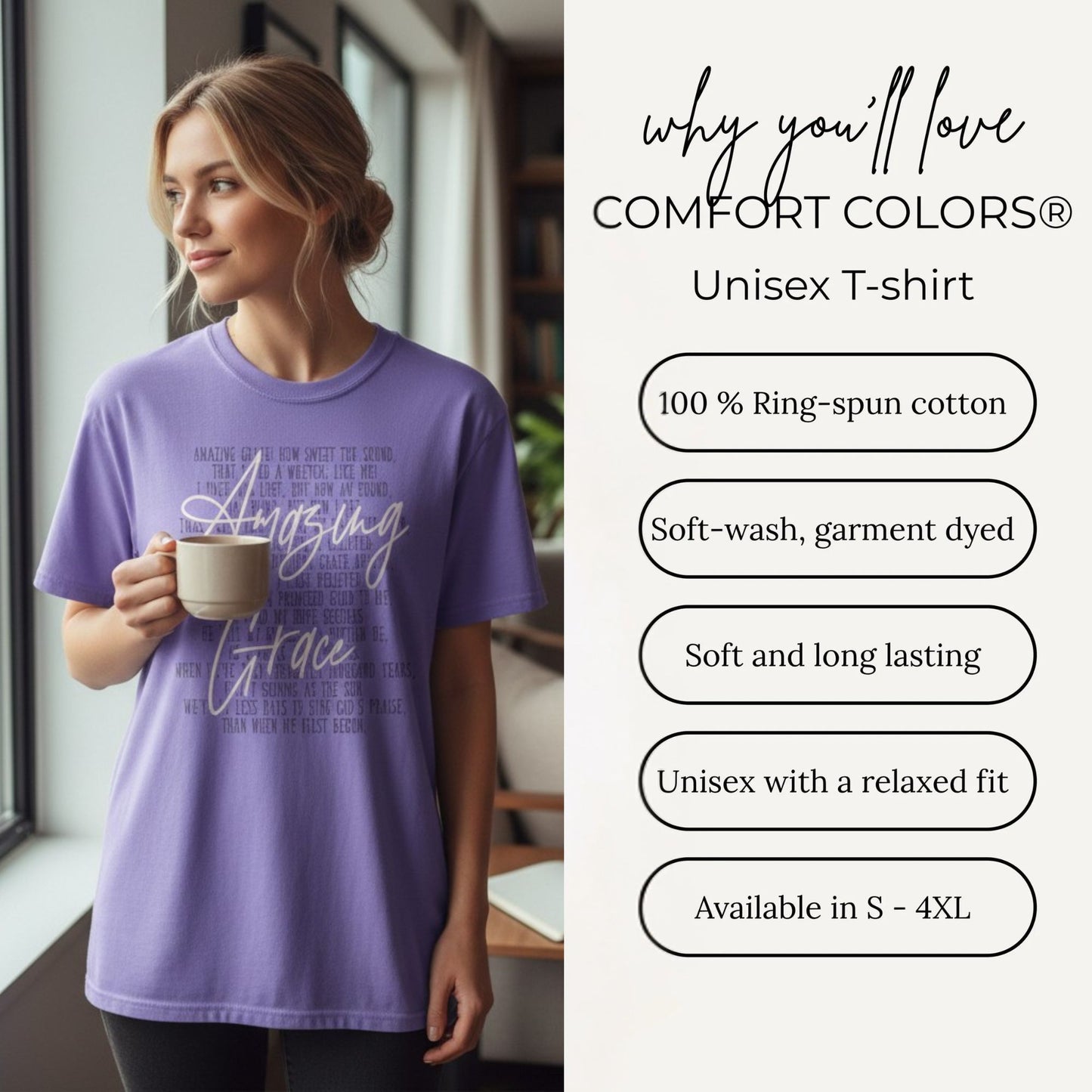 Amazing Grace Hymn Christian T-Shirt – Faith Tee for Women, Jesus Shirt, Inspirational Scripture Shirt, Religious Gift Apparel - Heavenly Treasures