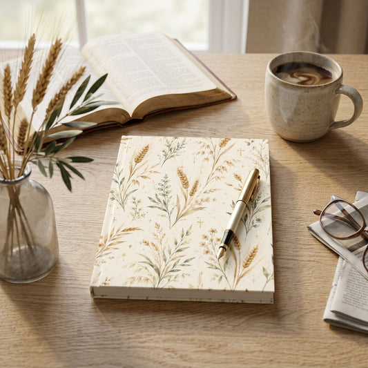 Christian Journal Hardcover Botanical Wheat Pattern Design Daily Devotional Writing Notebook Prayer Journal Pages Lined Paper Sheets Sermon Notes Taking Book Faith Reflection Tool Spiritual Growth Companion Bible Study Guide