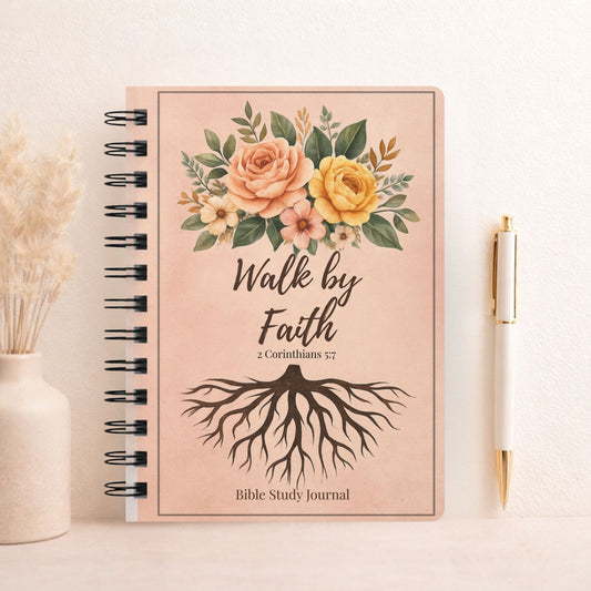 Bible Study Journal with floral design and motivational quote on a light background