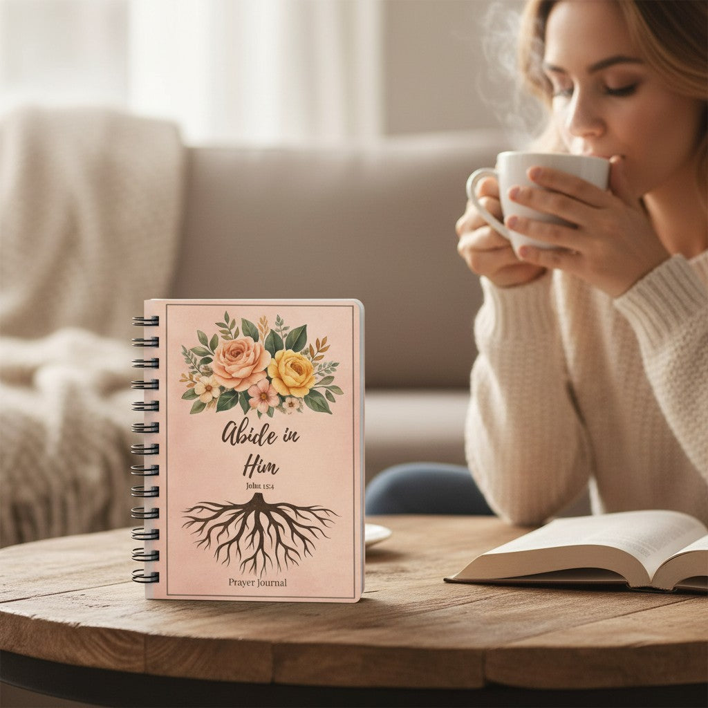 Abide in Him Christian Journal – John 15:4 Prayer & Devotional Notebook, Faith Gift for Women - Heavenly Treasures