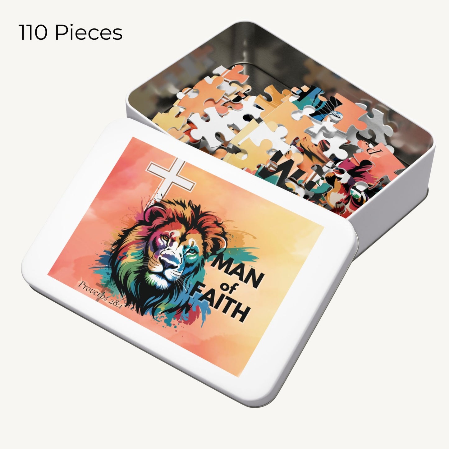 Man of Faith Lion Puzzle – Proverbs 28:1 Christian Jigsaw Bold Lion of Judah Puzzle for Men & Boys - Heavenly Treasures