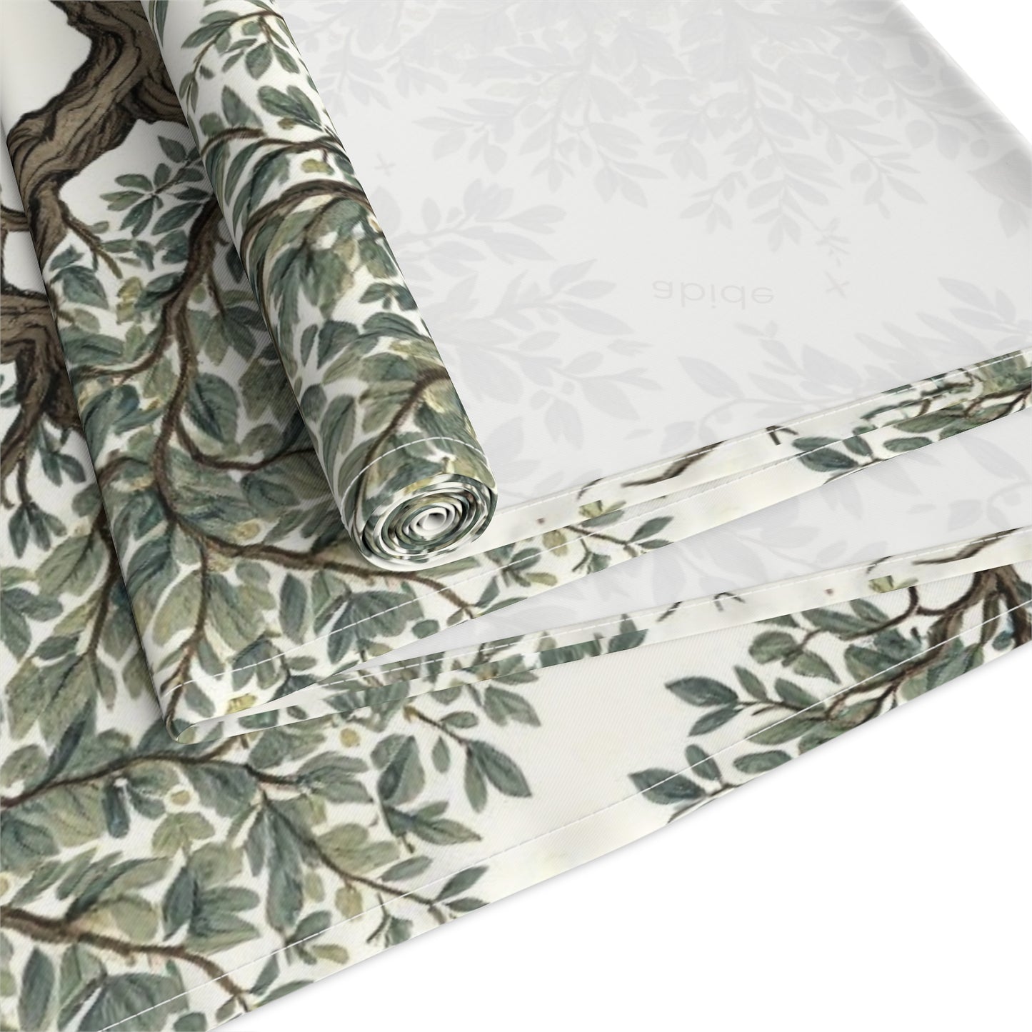 Religious Kitchen Linen Christian Dining Runner Grace Inspired Table Accent Botanical Design Elements Trees With Deep Roots Cross Bird Details Peaceful Words Abide Love Grace Text Neutral Cream Olive Brown Palette Perfect Console Table