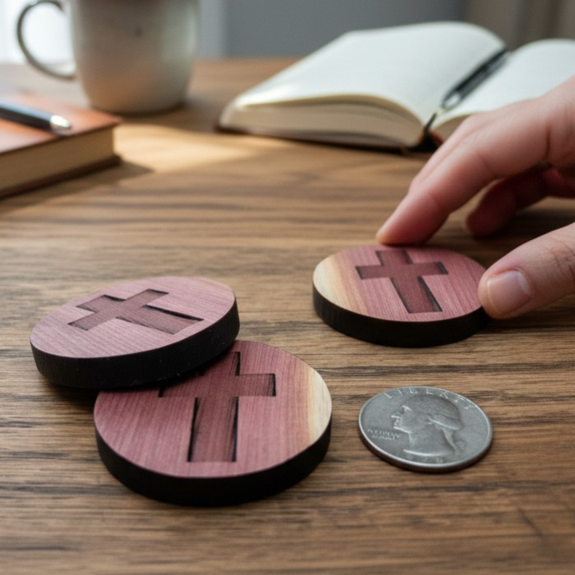 Daily Prayer Reminder Cedar Wood Cross Pocket Size Faith Token Religious Comfort Object Christian Devotional Aid Spiritual Practice Tool Natural Wood Texture Tactile Meditation Helper Small Portable Religious Symbol Meaningful Spiritual
