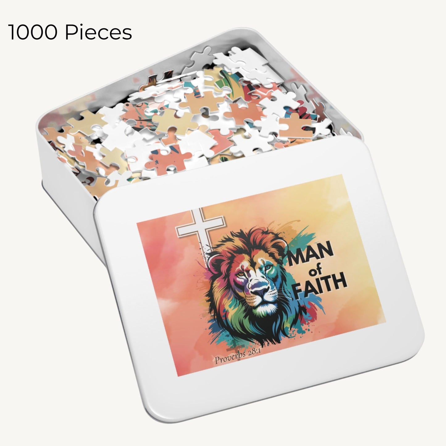Man of Faith Lion Puzzle – Proverbs 28:1 Christian Jigsaw Bold Lion of Judah Puzzle for Men & Boys - Heavenly Treasures