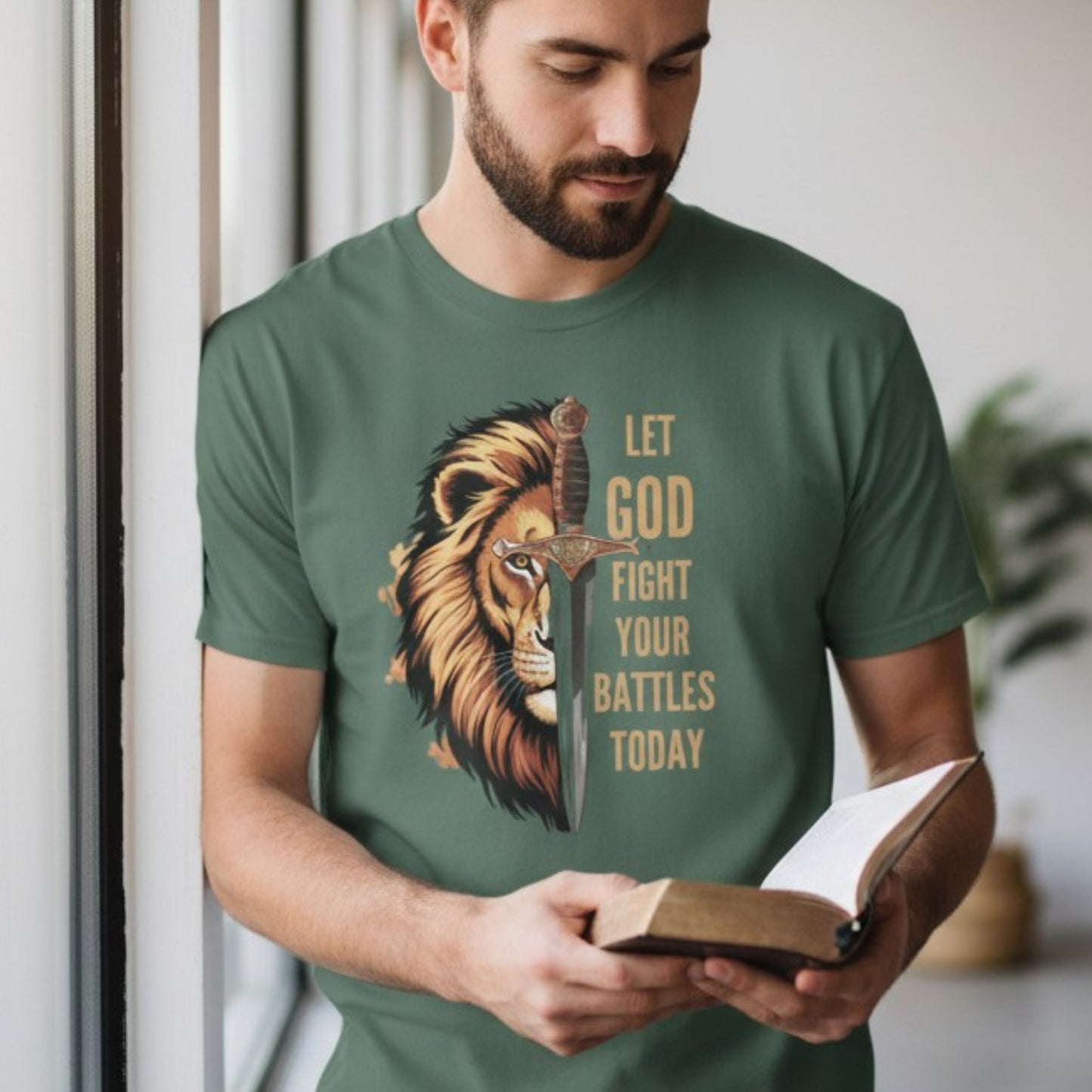 "Let God Fight Your Battles" Christian T-Shirt – Inspirational Lion Tee, Faith Shirt for Men & Women - Heavenly Treasures