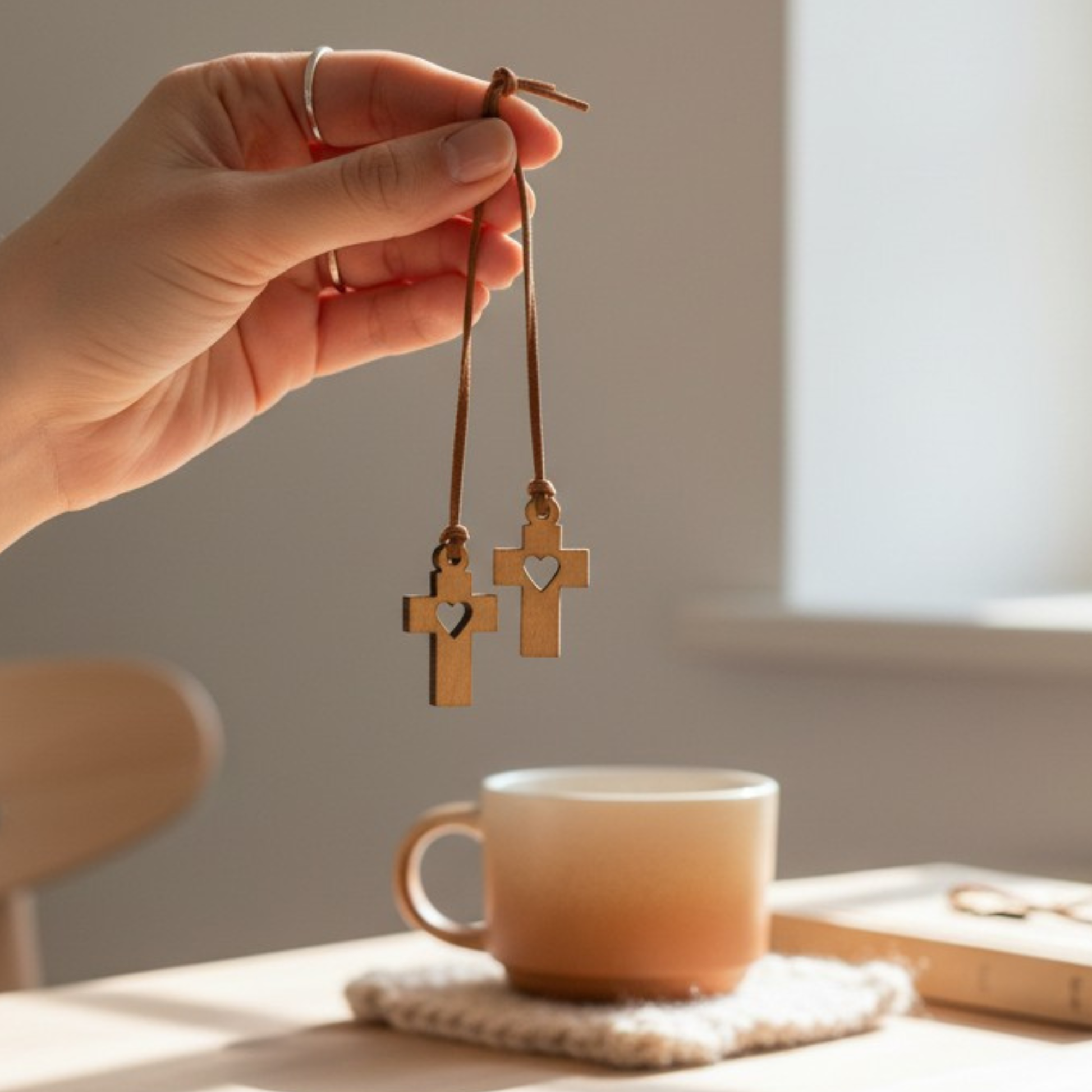 Handcrafted Olive Wood Cross Charm from the Holy Land - Heavenly Treasures