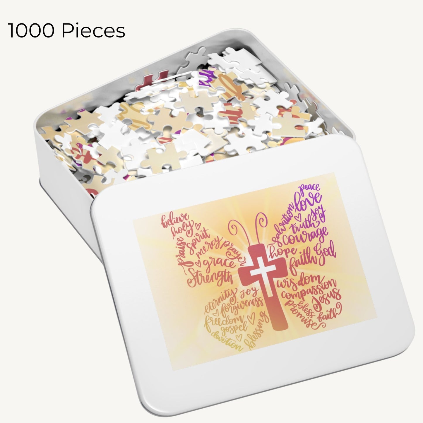 Christian Butterfly Puzzle with Cross & Faith Words Inspirational Scripture-Themed Jigsaw for Women - Heavenly Treasures