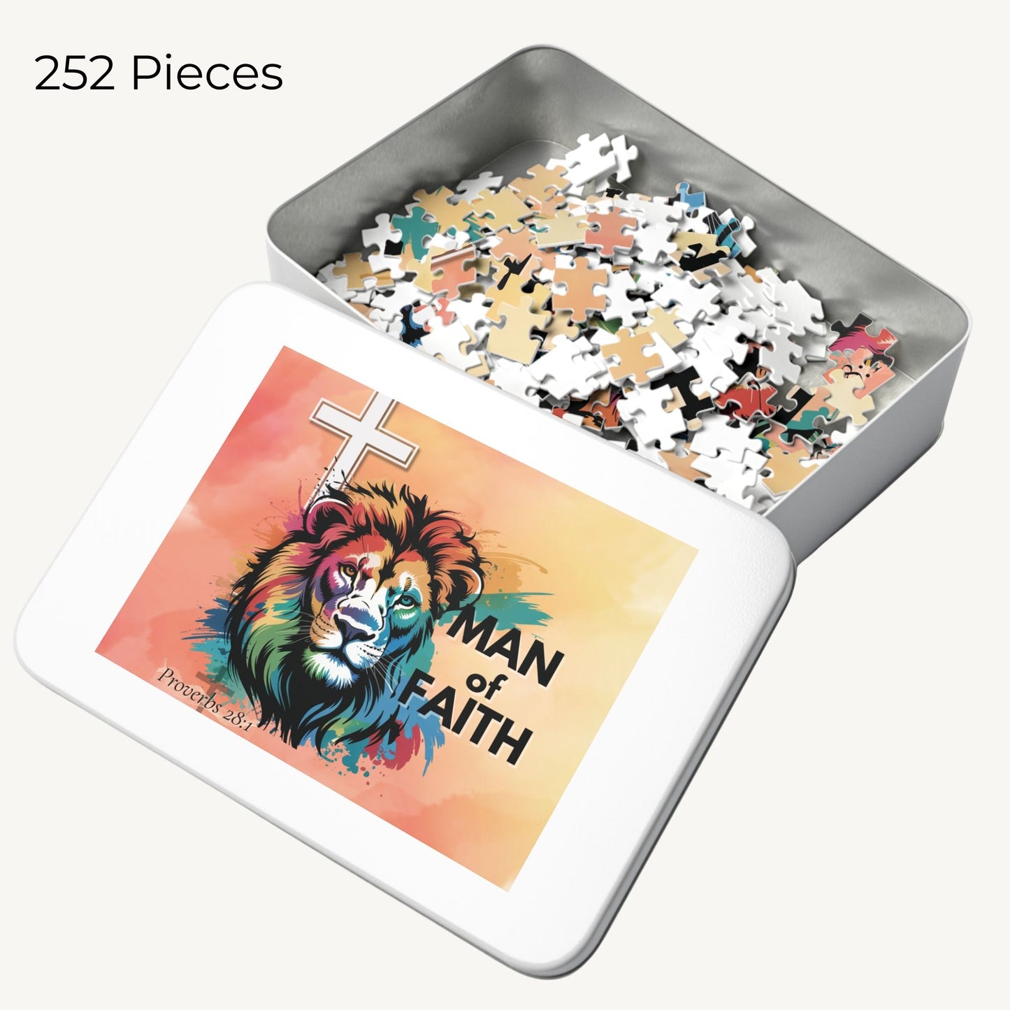 Man of Faith Lion Puzzle – Proverbs 28:1 Christian Jigsaw Bold Lion of Judah Puzzle for Men & Boys - Heavenly Treasures
