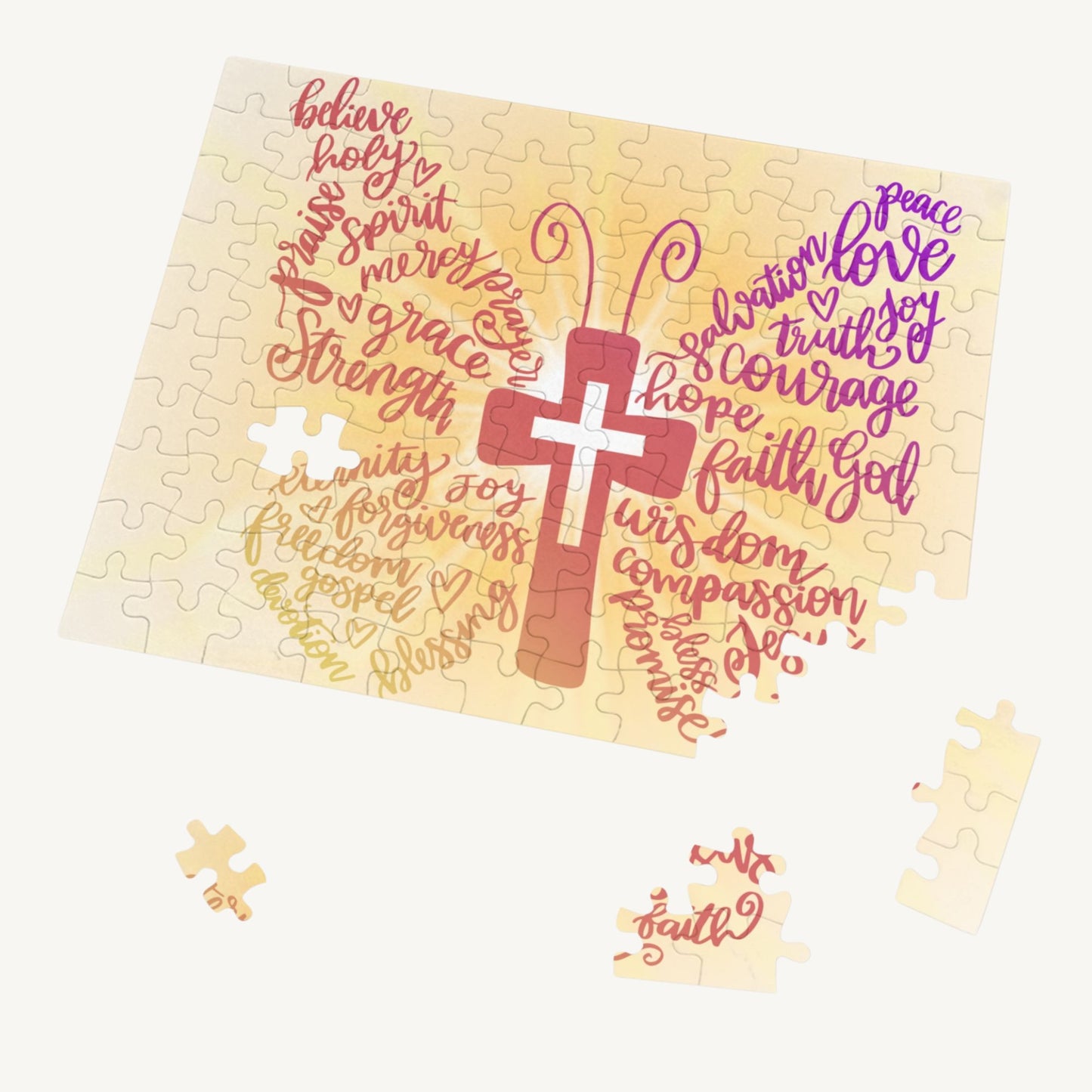 Christian Butterfly Puzzle with Cross & Faith Words Inspirational Scripture-Themed Jigsaw for Women - Heavenly Treasures