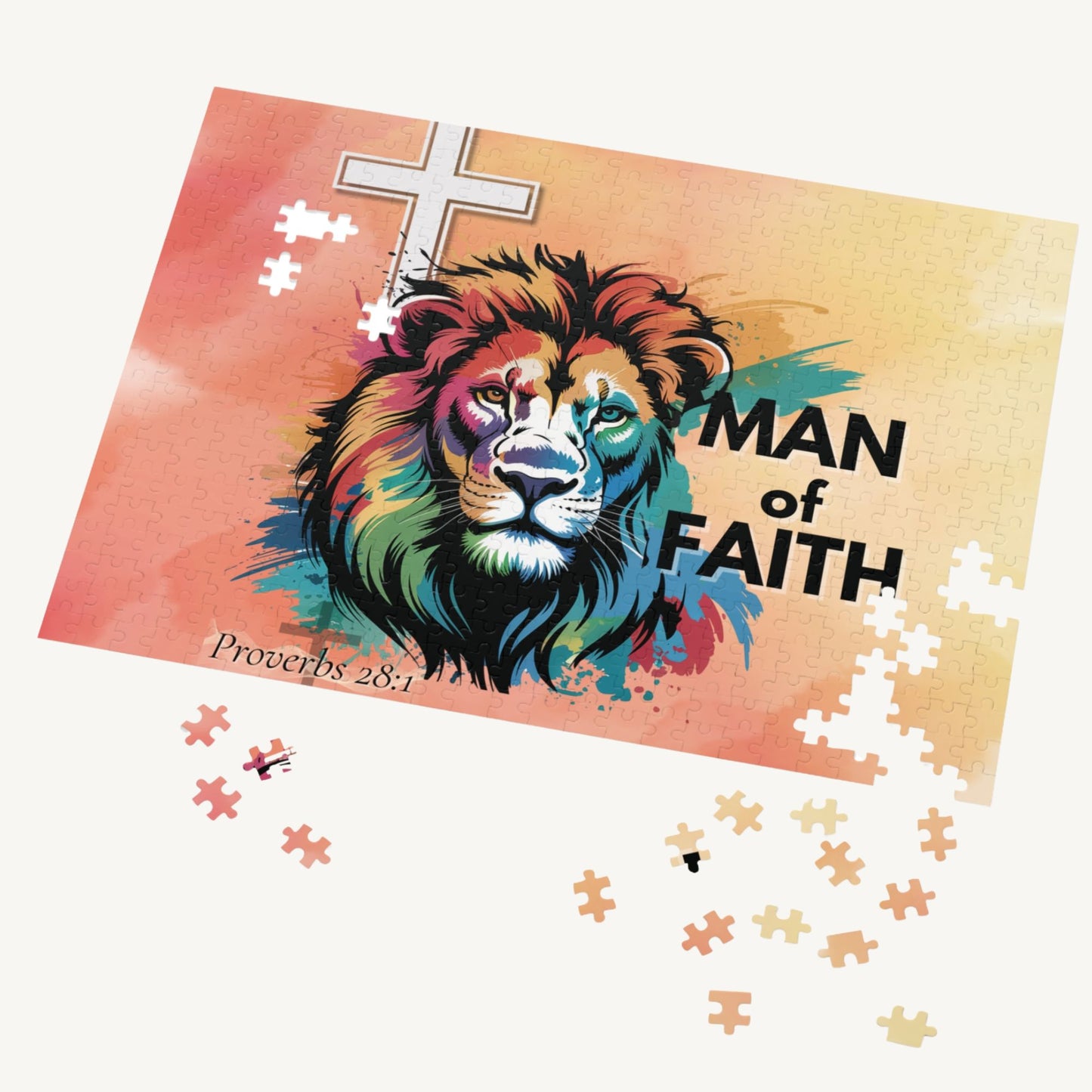 Man of Faith Lion Puzzle – Proverbs 28:1 Christian Jigsaw Bold Lion of Judah Puzzle for Men & Boys - Heavenly Treasures