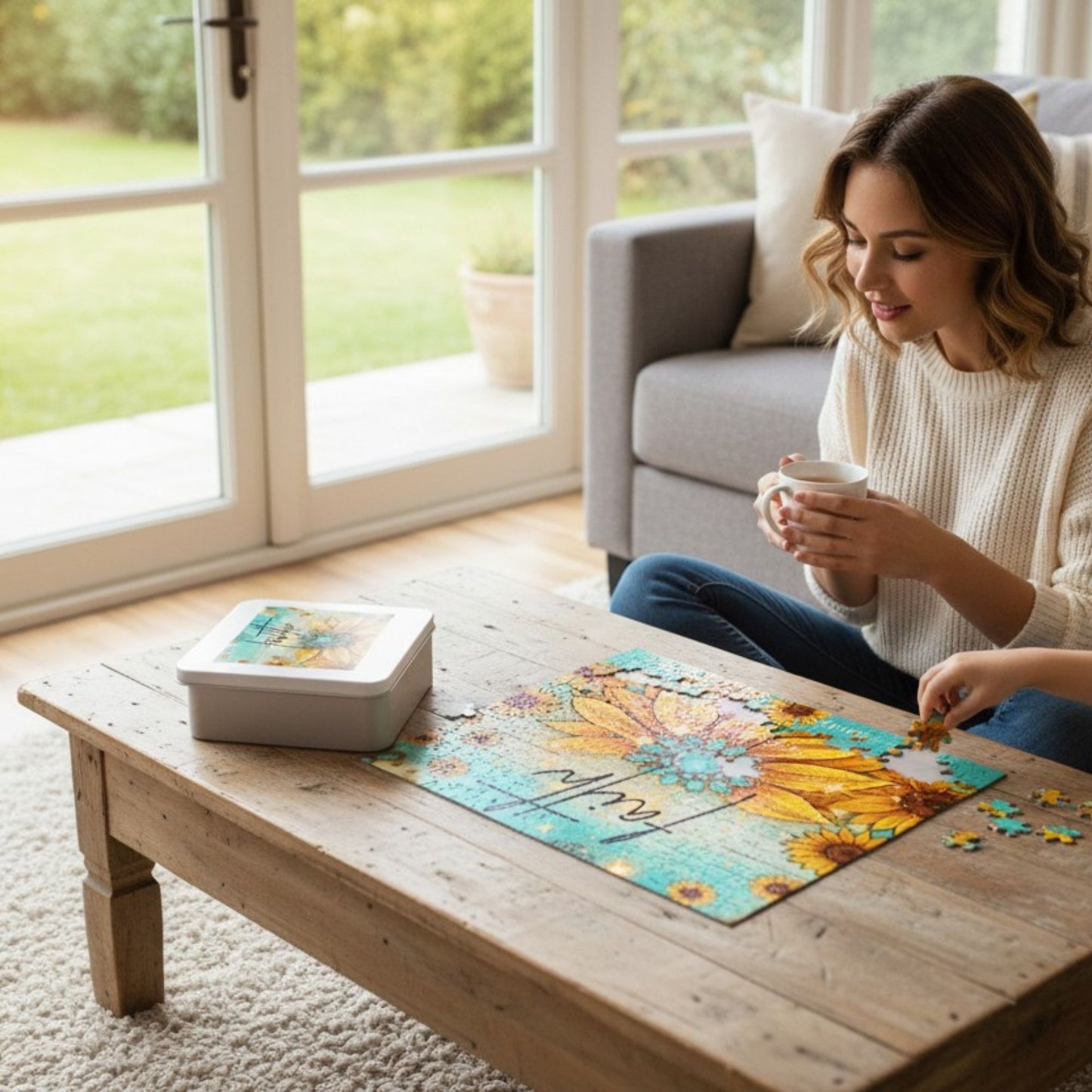 Faith Sunflower Puzzle – Hebrews 11:1 Scripture Jigsaw Turquoise Western Christian Puzzle - Heavenly Treasures