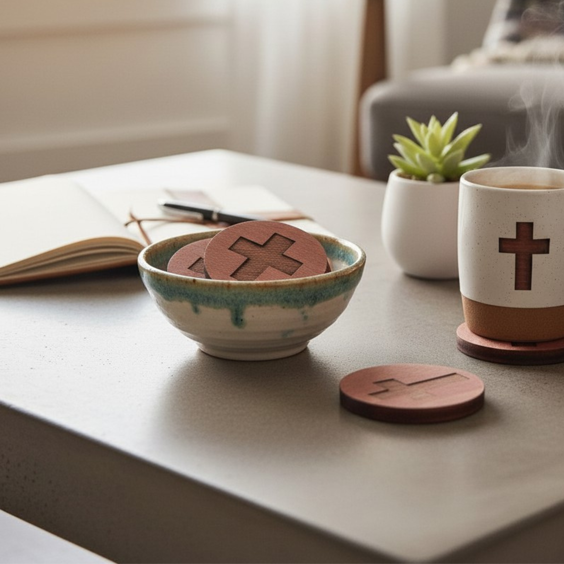 Pocket Cross – Cedar Wood Faith Reminder Token for Christian Prayer - Heavenly Treasures