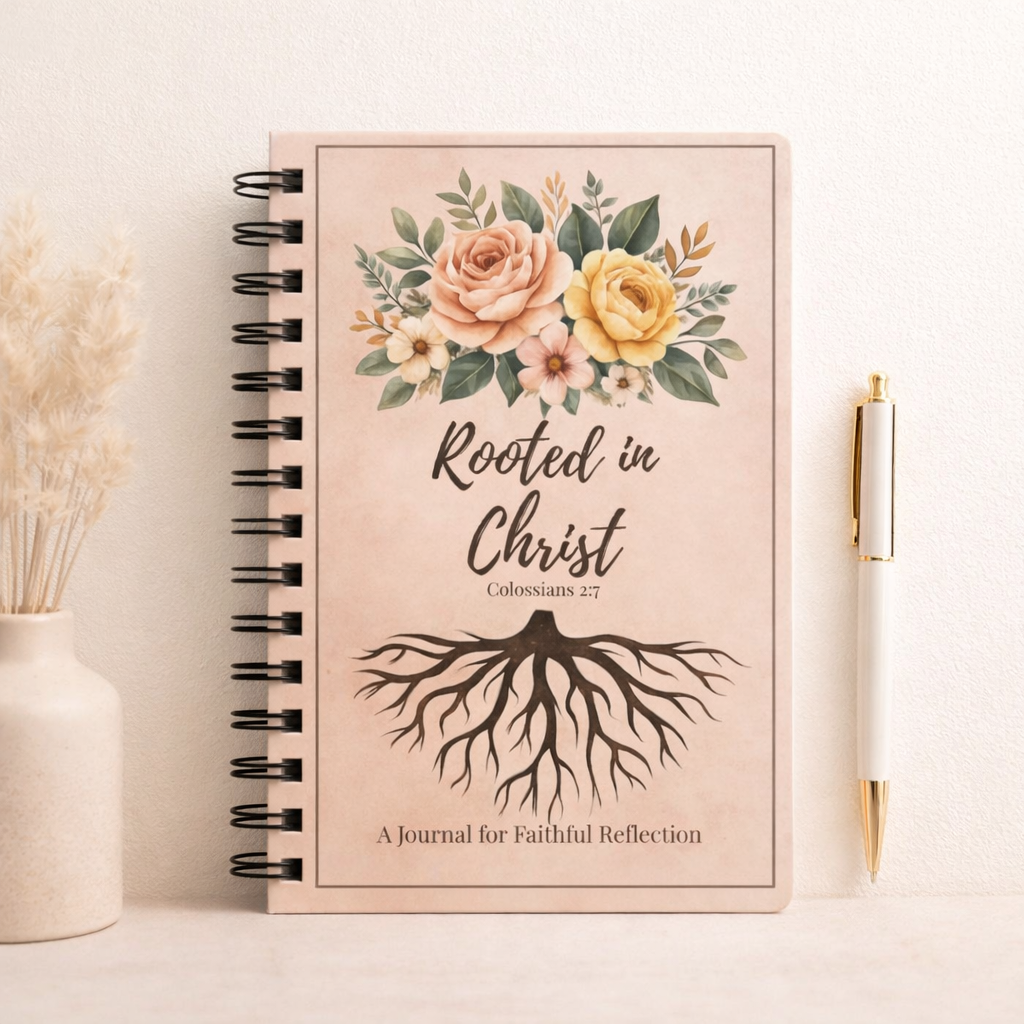 Christian Journal – Rooted in Christ (Colossians 2:7) Prayer & Sermon Notebook, Faith Gift for Women - Heavenly Treasures