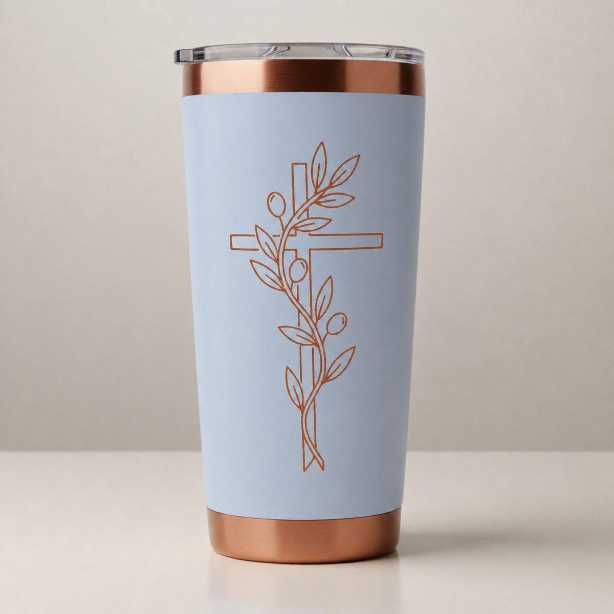 Christian Tumbler – Olive Branch Cross Design for Daily Faith Inspiration - Heavenly Treasures