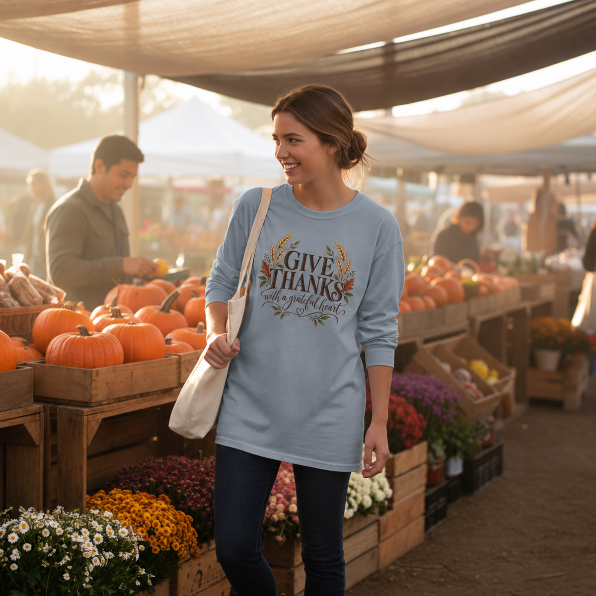 Give Thanks with a Grateful Heart – Christian Thanksgiving Long Sleeve Shirt