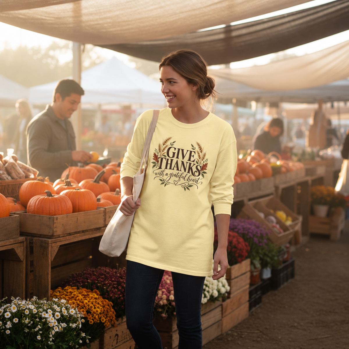 Give Thanks with a Grateful Heart – Christian Thanksgiving Long Sleeve Shirt