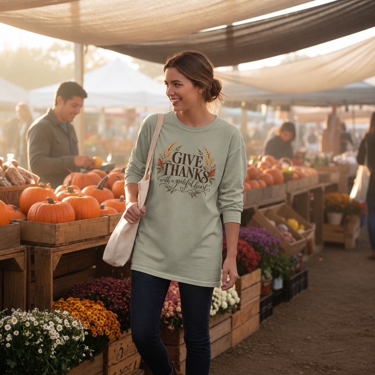 Give Thanks with a Grateful Heart – Christian Thanksgiving Long Sleeve Shirt