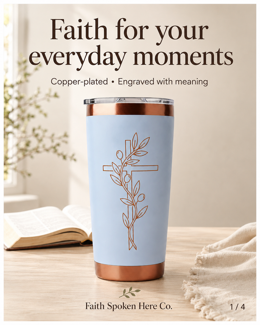 Christian Tumbler – Olive Branch Cross Design for Daily Faith Inspiration - Heavenly Treasures
