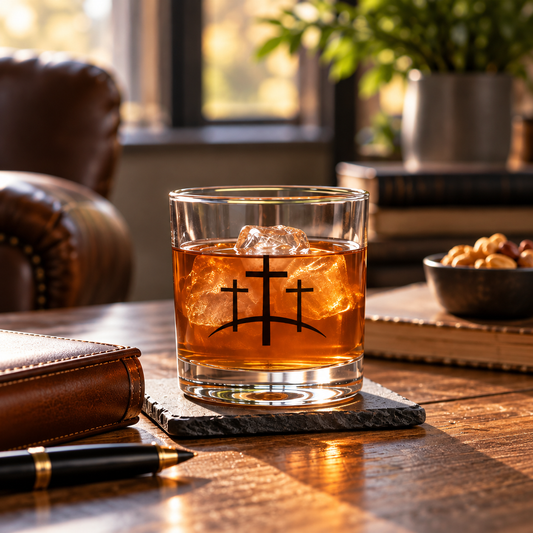 Calvary Cross rocks glass with a raised three-cross design