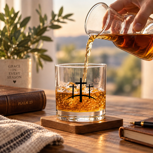 Calvary Cross Rocks Glass | Christian Glassware with Raised UV Print