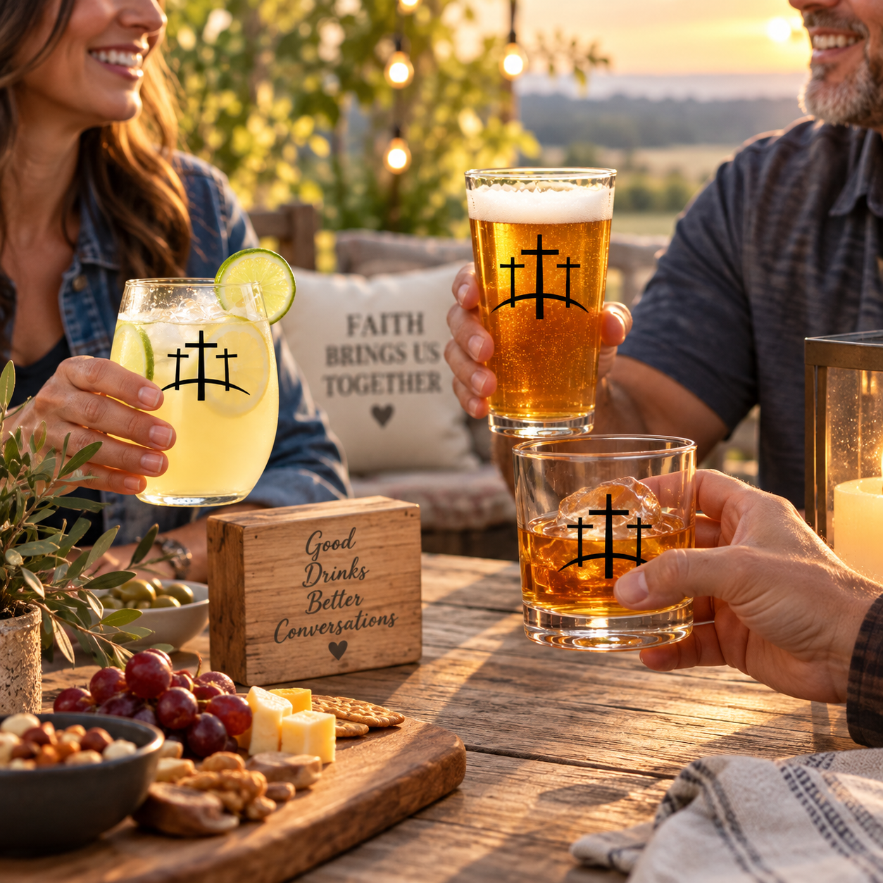 Calvary Cross Glass Bundle – Faith at the Table Set of 3