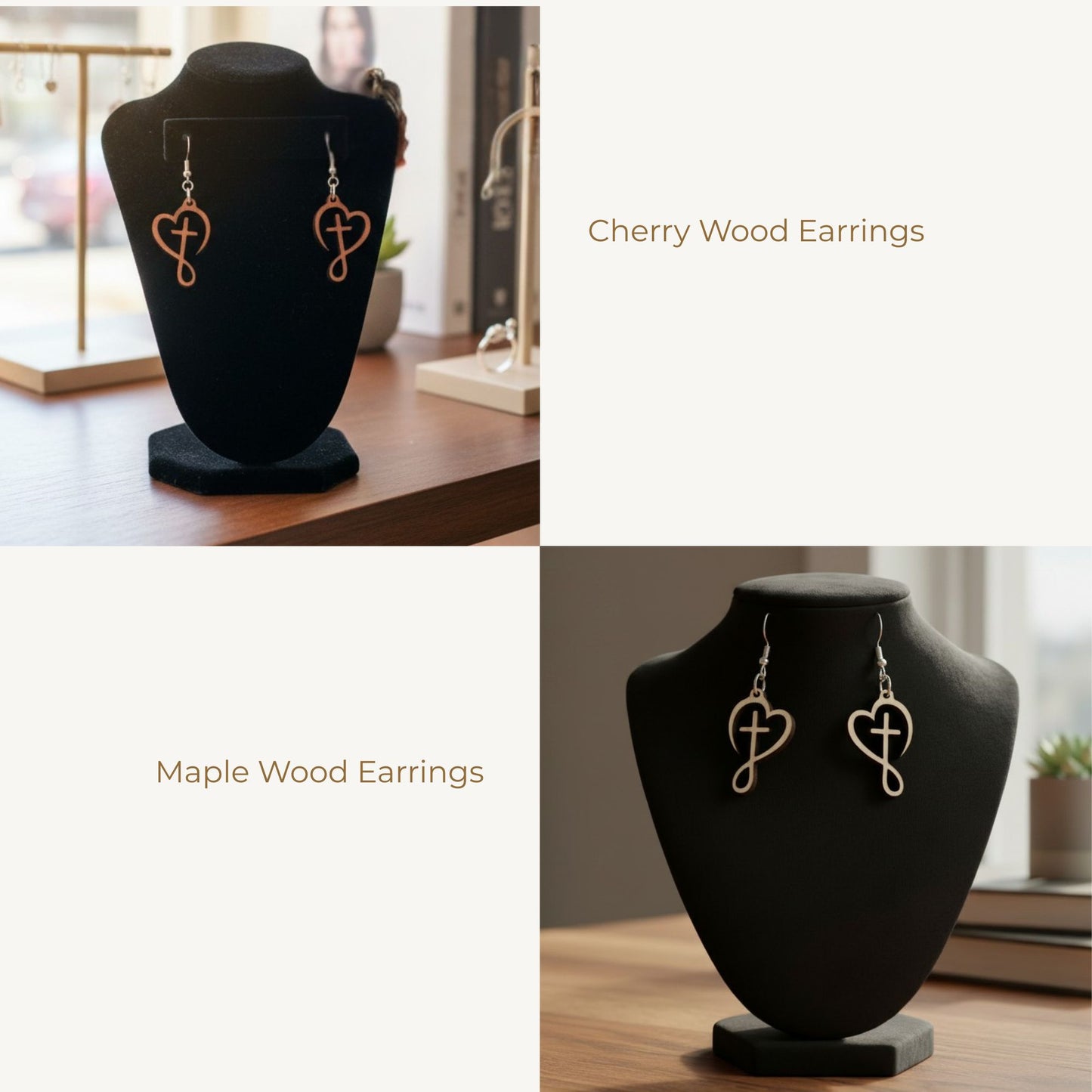 Wooden Cross Earrings – Handmade Lightweight Christian Faith Jewelry - Heavenly Treasures