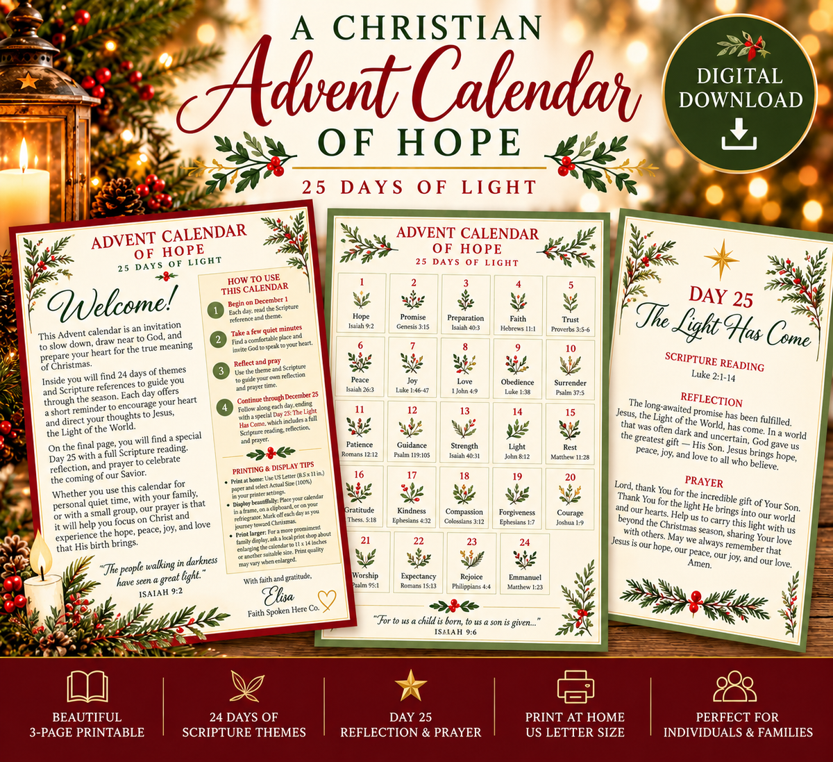 Christian Advent Calendar of Hope | 25-Day Printable