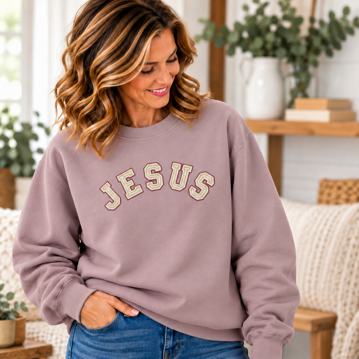 JESUS Appliqué Sweatshirt | Handmade Christian Crewneck