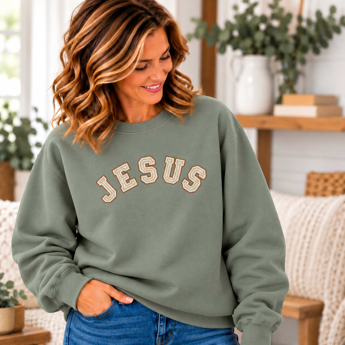 JESUS Appliqué Sweatshirt | Handmade Christian Crewneck