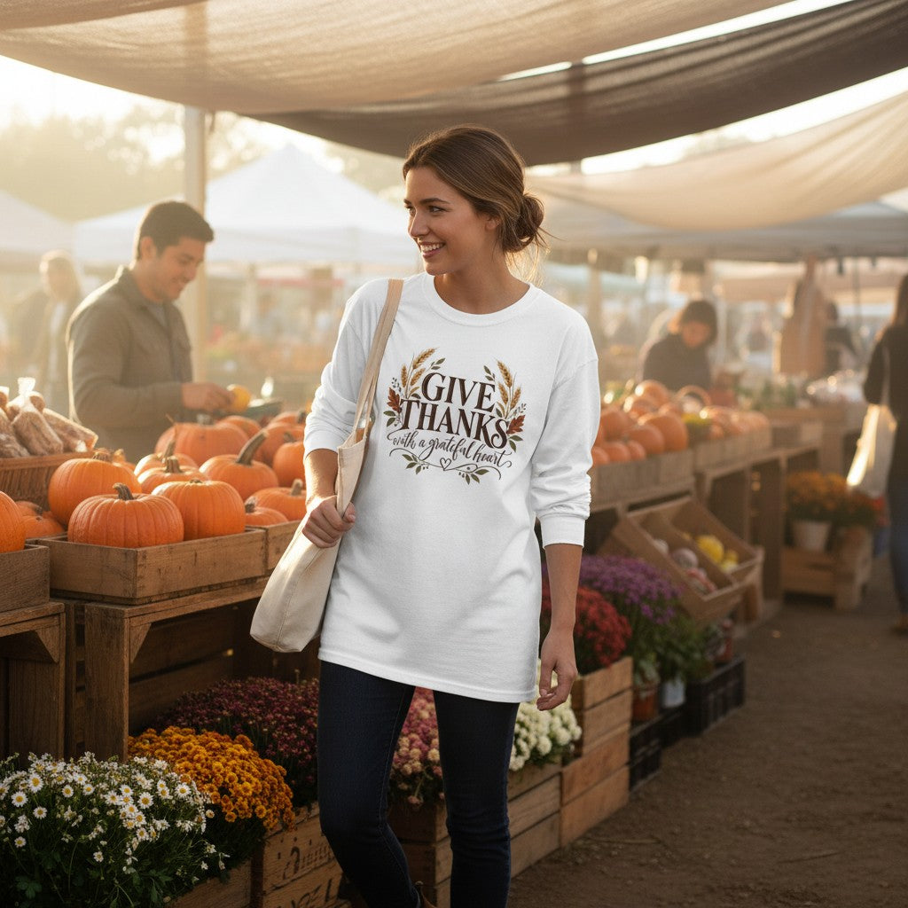 Give Thanks with a Grateful Heart – Christian Thanksgiving Long Sleeve Shirt