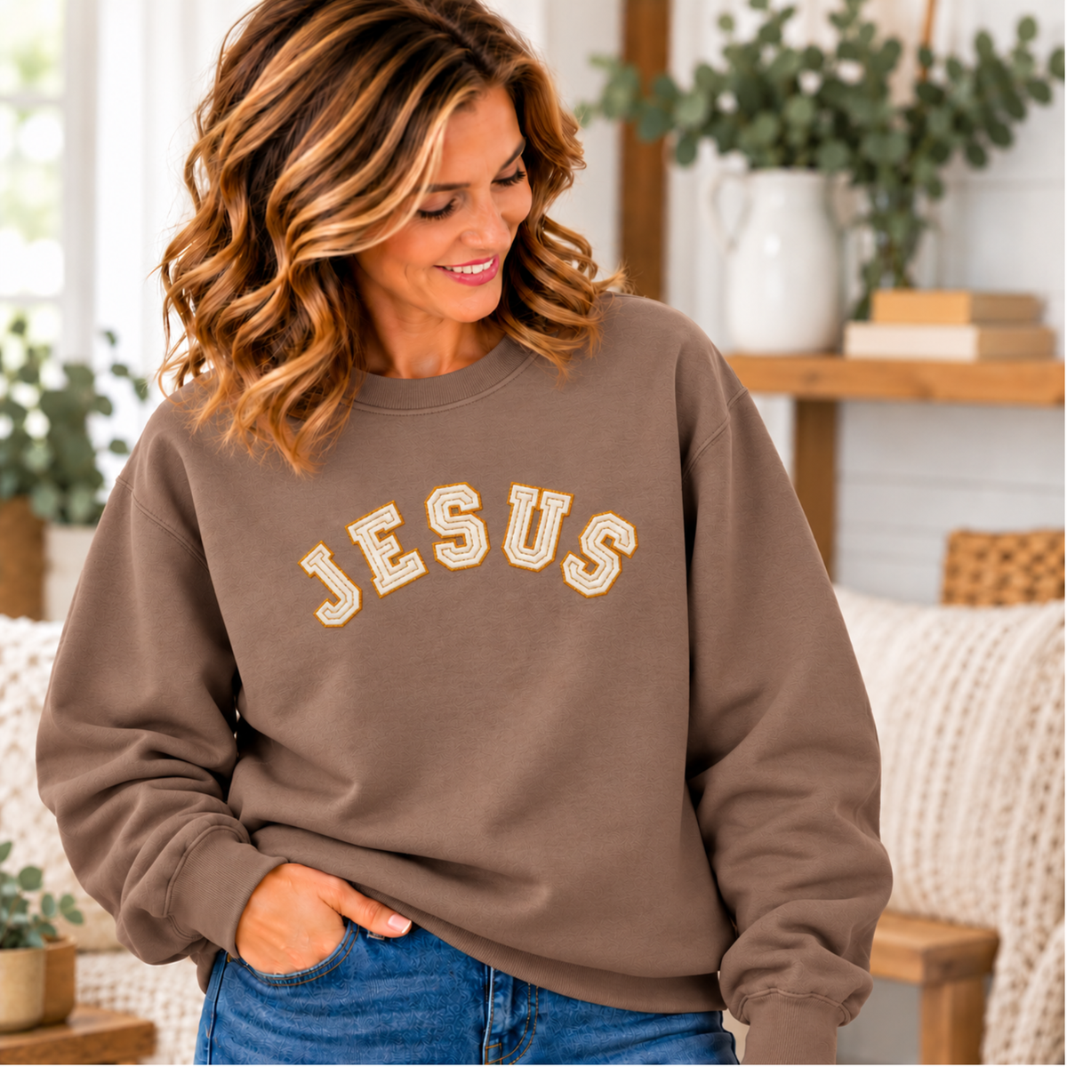 JESUS Appliqué Sweatshirt | Handmade Christian Crewneck