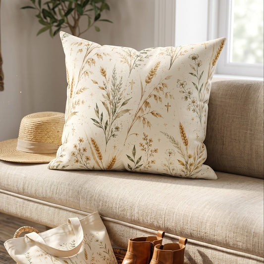 Christian Throw Pillow Wheat Design Farmhouse Faith Inspired Home Accent Perfect Religious Gift Ideas Spiritual Living Room Bedroom Prayer Corner Sofa Styling Rustic Cottage Charm Fields Of Grace Collection Biblical Ruth Story Harvest Theme