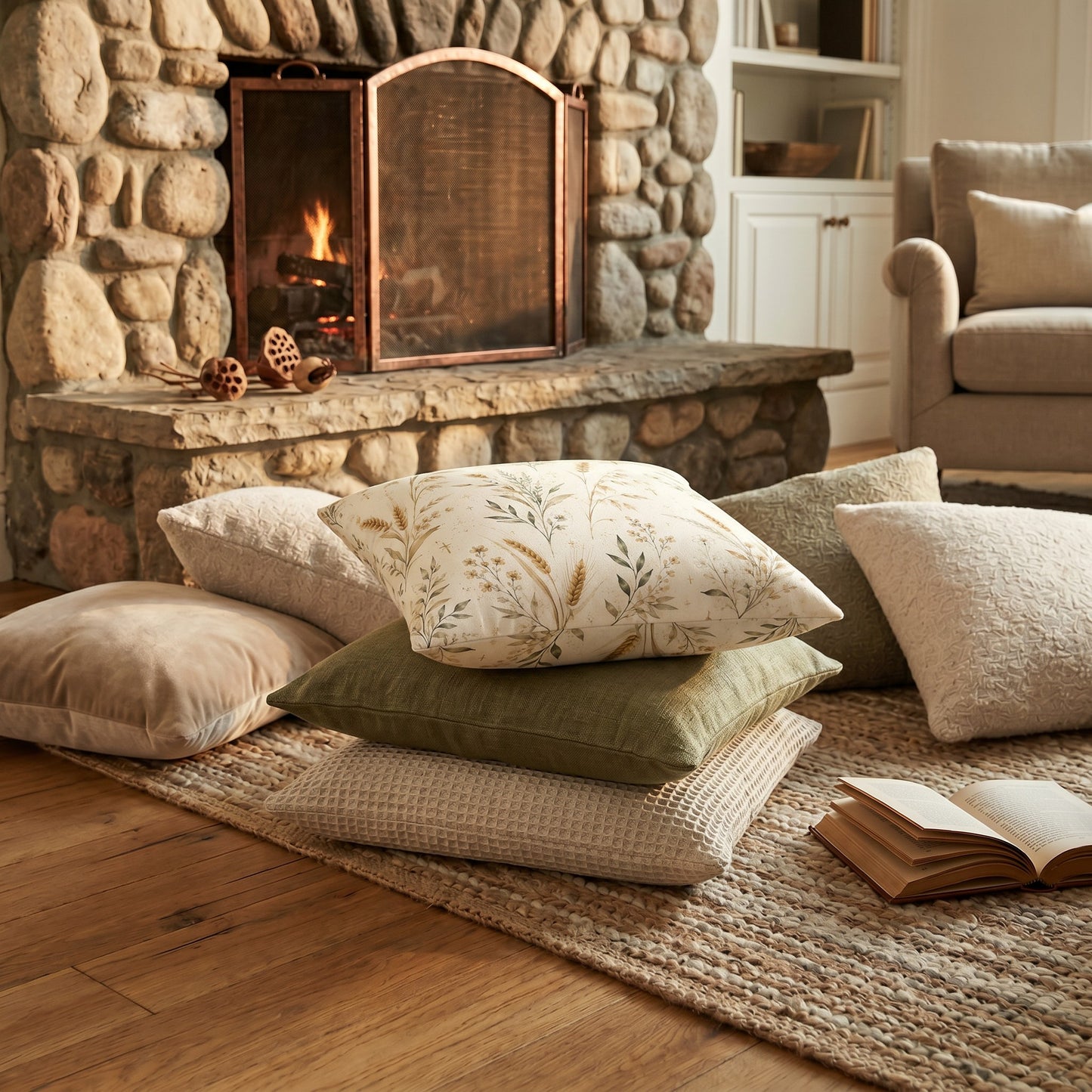 Faith Inspired Wheat Pillow Christian Farmhouse Home Styling Rustic Harvest Theme Accent Fields Of Grace Collection Spiritual Living Room Bedroom Sofa Display Prayer Corner Reading Nook Cottage Charm Neutral Design Biblical Story Ruth
