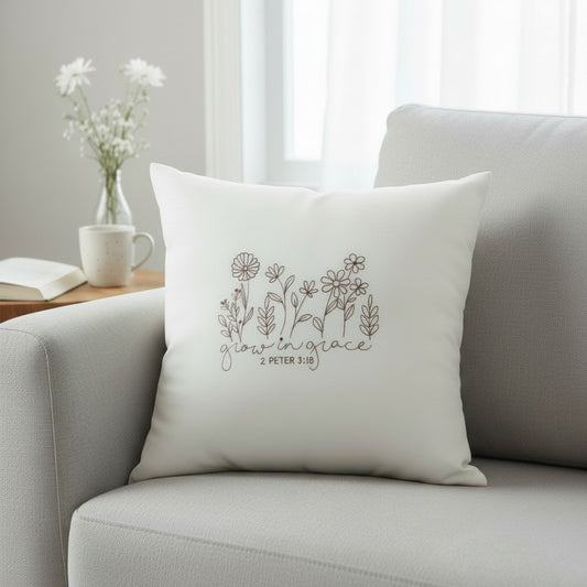 Christian Pillow Cover Embroidered Cross Dove Design Faith Home Accent Neutral Tone Styling Religious Expression Gift Ready Housewarming Present Living Room Enhancement Bedroom Styling Subtle Faith Statement Quality Embroidery Details