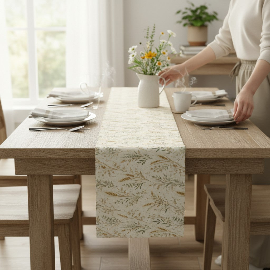 Christian Table Runner – Wheat Harvest Design for Farmhouse Dining - Heavenly Treasures