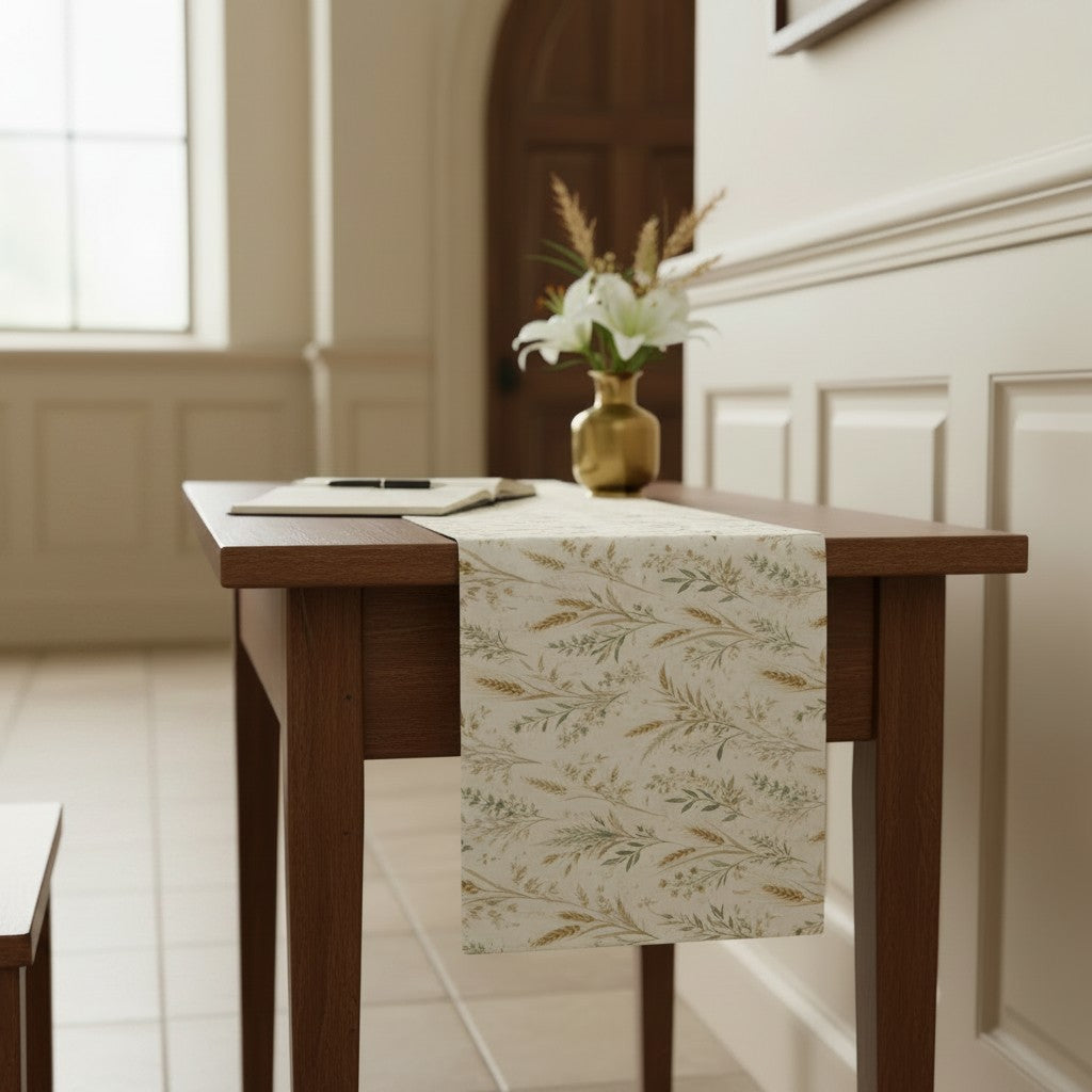 Christian Table Runner – Wheat Harvest Design for Farmhouse Dining - Heavenly Treasures